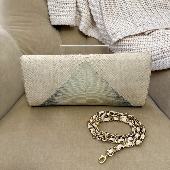 VTG Auth EILEEN KRAMER Genuine Python Color Block Convertible Shoulder Clutch - Picture 4 of 9